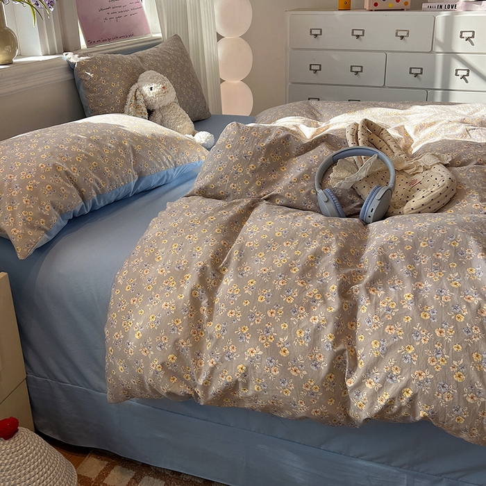 91家纺网 家纺一手货源 找家纺 仟网汇 2025新款古法水洗仿棉云感纱四件套 白兰地