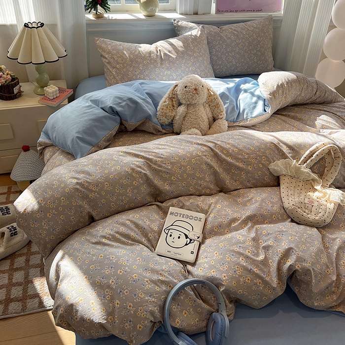 91家纺网 家纺一手货源 找家纺 仟网汇 2025新款古法水洗仿棉云感纱四件套 白兰地