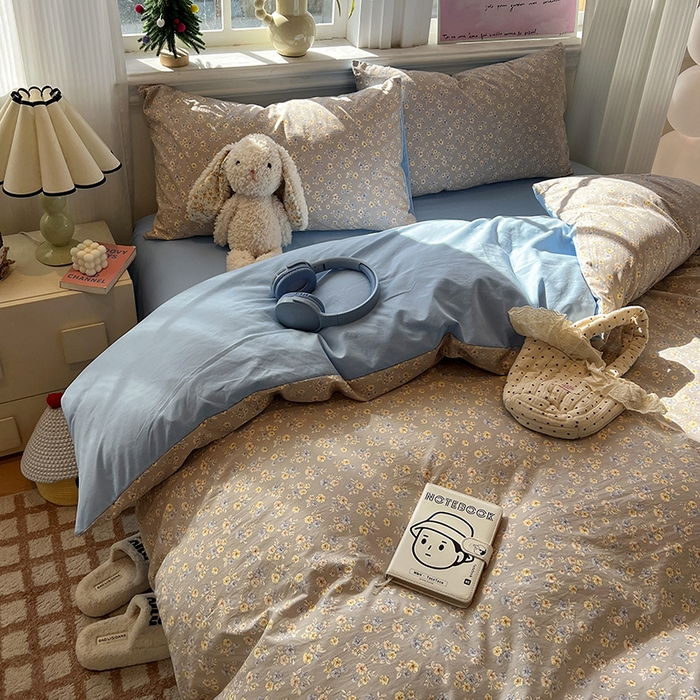 91家纺网 家纺一手货源 找家纺 仟网汇 2025新款古法水洗仿棉云感纱四件套 白兰地