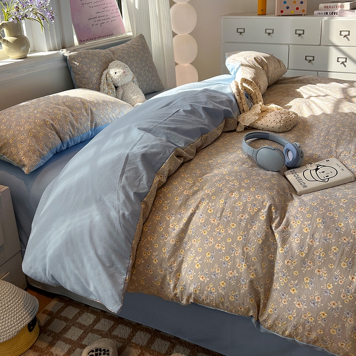 91家纺网 家纺一手货源 找家纺 仟网汇 2025新款古法水洗仿棉云感纱四件套 白兰地