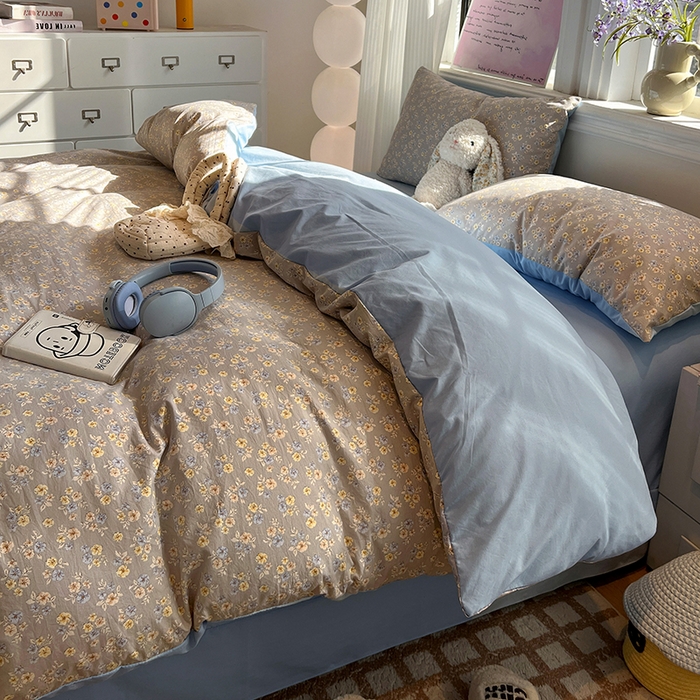 91家纺网 家纺一手货源 找家纺 仟网汇 2025新款古法水洗仿棉云感纱四件套 白兰地