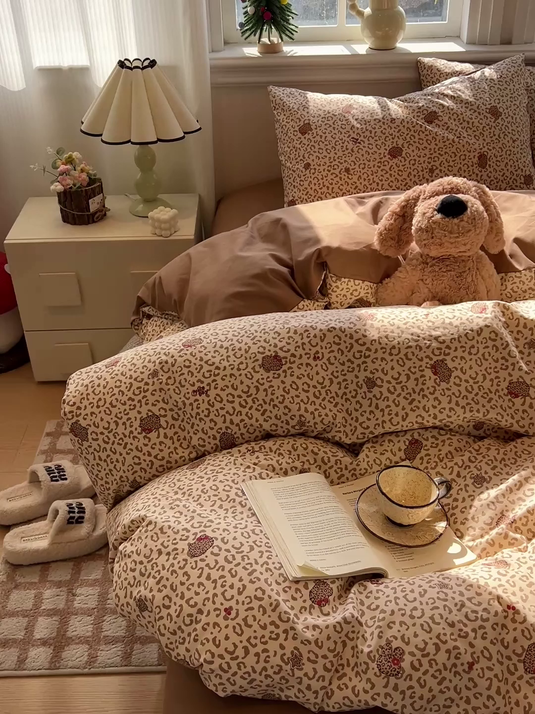 91家纺网 家纺一手货源 找家纺 仟网汇 2025新款古法水洗仿棉云感纱四件套 豹纹喵咖