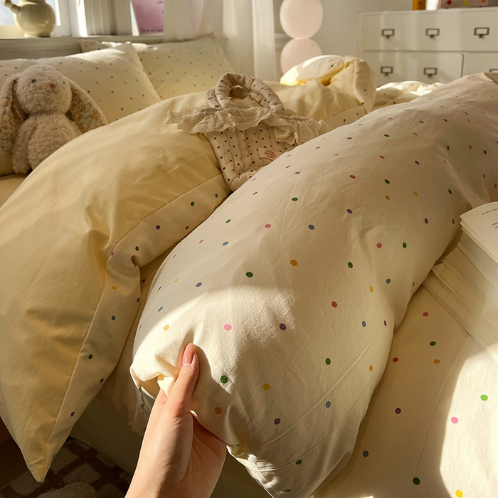 91家纺网 家纺一手货源 找家纺 仟网汇 2025新款古法水洗仿棉云感纱四件套 彩波波