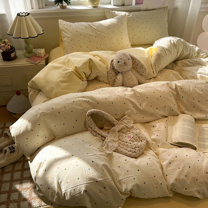 91家纺网 家纺一手货源 找家纺 仟网汇 2025新款古法水洗仿棉云感纱四件套 彩波波