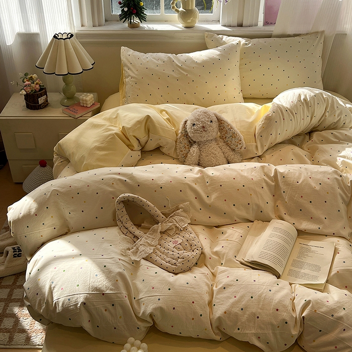 91家纺网 家纺一手货源 找家纺 仟网汇 2025新款古法水洗仿棉云感纱四件套 彩波波