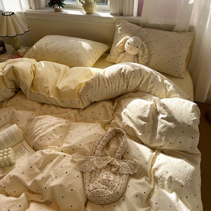 91家纺网 家纺一手货源 找家纺 仟网汇 2025新款古法水洗仿棉云感纱四件套 彩波波