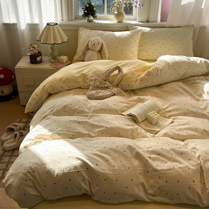 91家纺网 家纺一手货源 找家纺 仟网汇 2025新款古法水洗仿棉云感纱四件套 彩波波