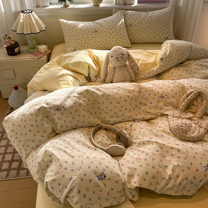 91家纺网 家纺一手货源 找家纺 仟网汇 2025新款古法水洗仿棉云感纱四件套 嗨皮狗