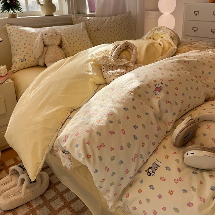 91家纺网 家纺一手货源 找家纺 仟网汇 2025新款古法水洗仿棉云感纱四件套 嗨皮狗