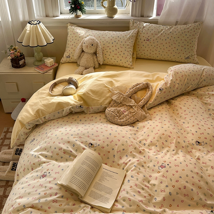 91家纺网 家纺一手货源 找家纺 仟网汇 2025新款古法水洗仿棉云感纱四件套 嗨皮狗