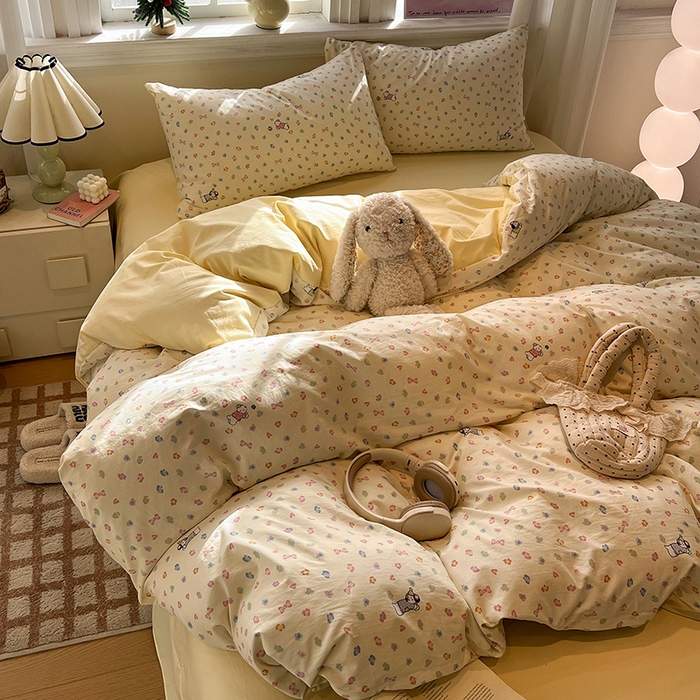 91家纺网 家纺一手货源 找家纺 仟网汇 2025新款古法水洗仿棉云感纱四件套 嗨皮狗