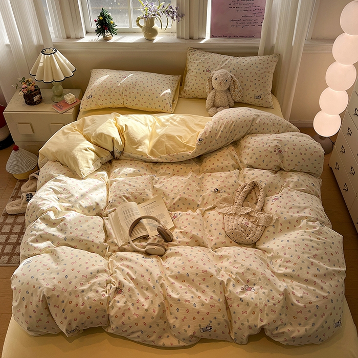 91家纺网 家纺一手货源 找家纺 仟网汇 2025新款古法水洗仿棉云感纱四件套 嗨皮狗