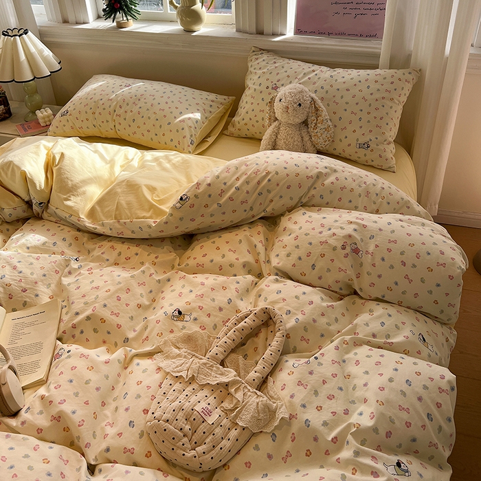 91家纺网 家纺一手货源 找家纺 仟网汇 2025新款古法水洗仿棉云感纱四件套 嗨皮狗