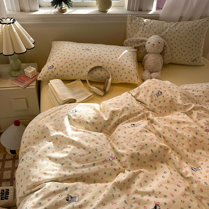 91家纺网 家纺一手货源 找家纺 仟网汇 2025新款古法水洗仿棉云感纱四件套 嗨皮狗