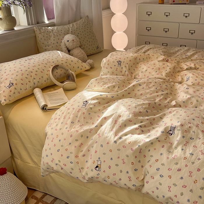 91家纺网 家纺一手货源 找家纺 仟网汇 2025新款古法水洗仿棉云感纱四件套 嗨皮狗