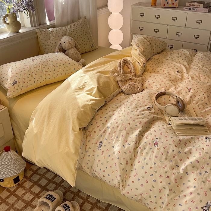 91家纺网 家纺一手货源 找家纺 仟网汇 2025新款古法水洗仿棉云感纱四件套 嗨皮狗