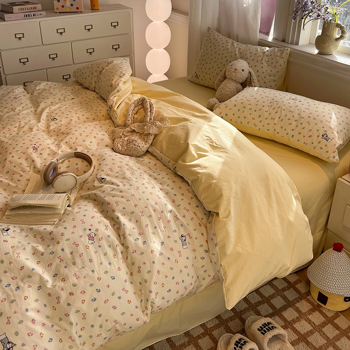 91家纺网 家纺一手货源 找家纺 仟网汇 2025新款古法水洗仿棉云感纱四件套 嗨皮狗