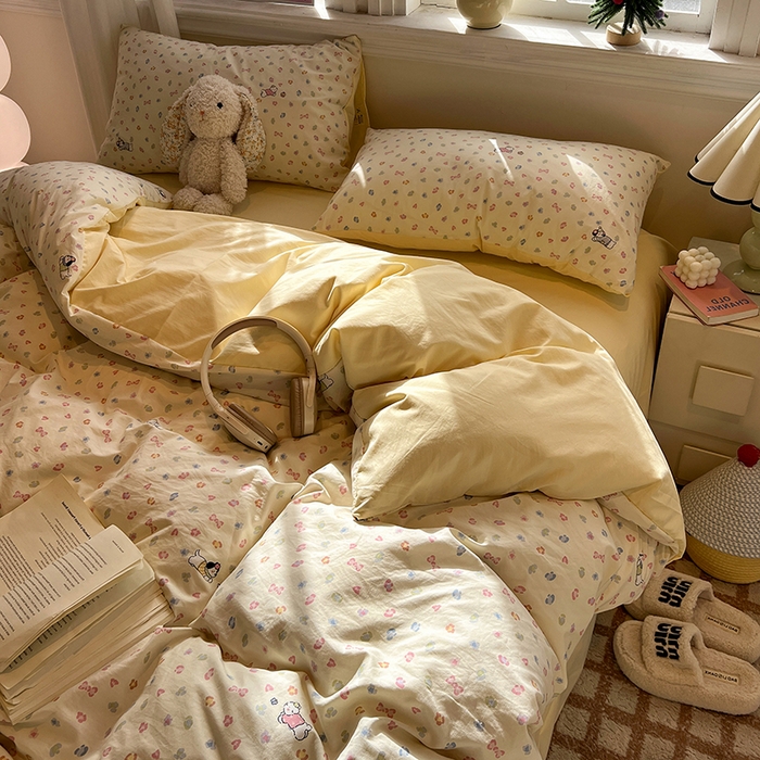 91家纺网 家纺一手货源 找家纺 仟网汇 2025新款古法水洗仿棉云感纱四件套 嗨皮狗