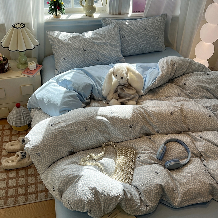 91家纺网 家纺一手货源 找家纺 仟网汇 2025新款古法水洗仿棉云感纱四件套 赫莲娜