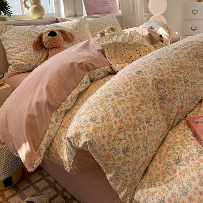 91家纺网 家纺一手货源 找家纺 仟网汇 2025新款古法水洗仿棉云感纱四件套 花千朵