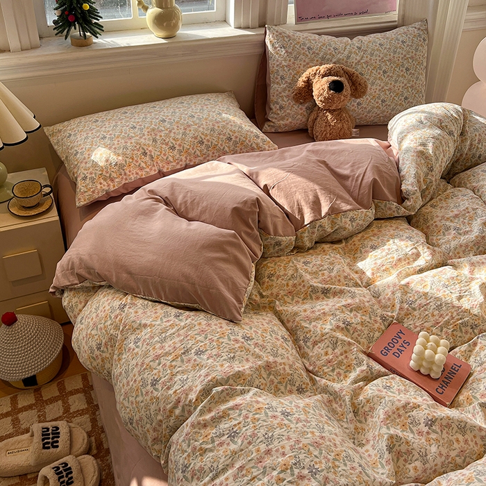 91家纺网 家纺一手货源 找家纺 仟网汇 2025新款古法水洗仿棉云感纱四件套 花千朵