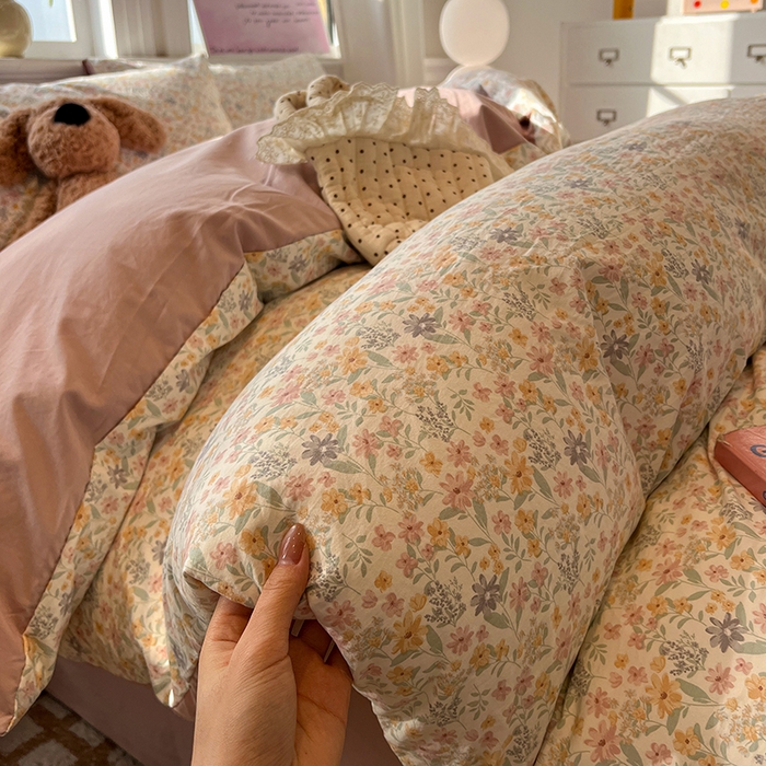 91家纺网 家纺一手货源 找家纺 仟网汇 2025新款古法水洗仿棉云感纱四件套 花千朵