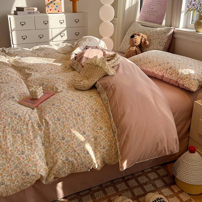 91家纺网 家纺一手货源 找家纺 仟网汇 2025新款古法水洗仿棉云感纱四件套 花千朵