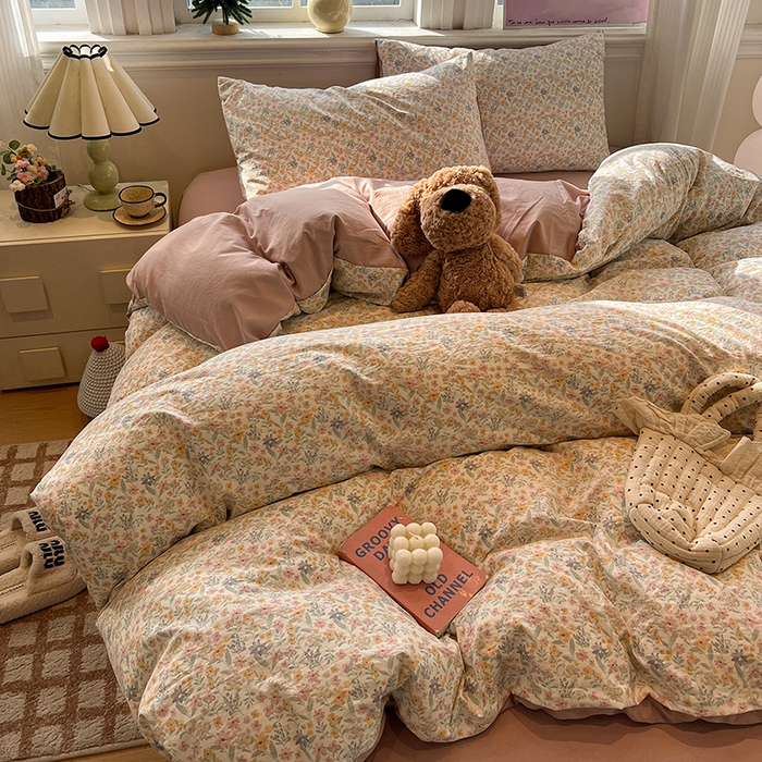 91家纺网 家纺一手货源 找家纺 仟网汇 2025新款古法水洗仿棉云感纱四件套 花千朵