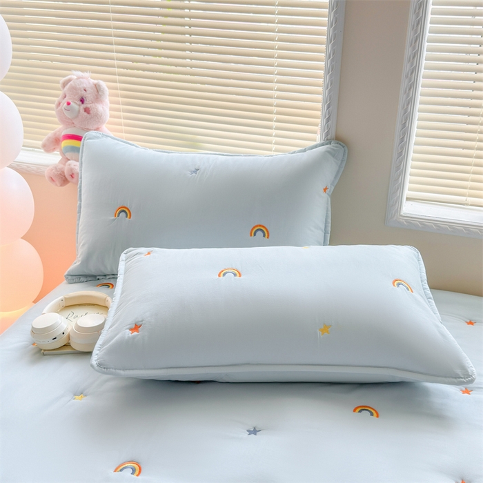 91家纺网 家纺一手货源 找家纺 糯米猪家纺 2025新款A类卡皮巴拉全棉夹棉床笠 彩虹-蓝