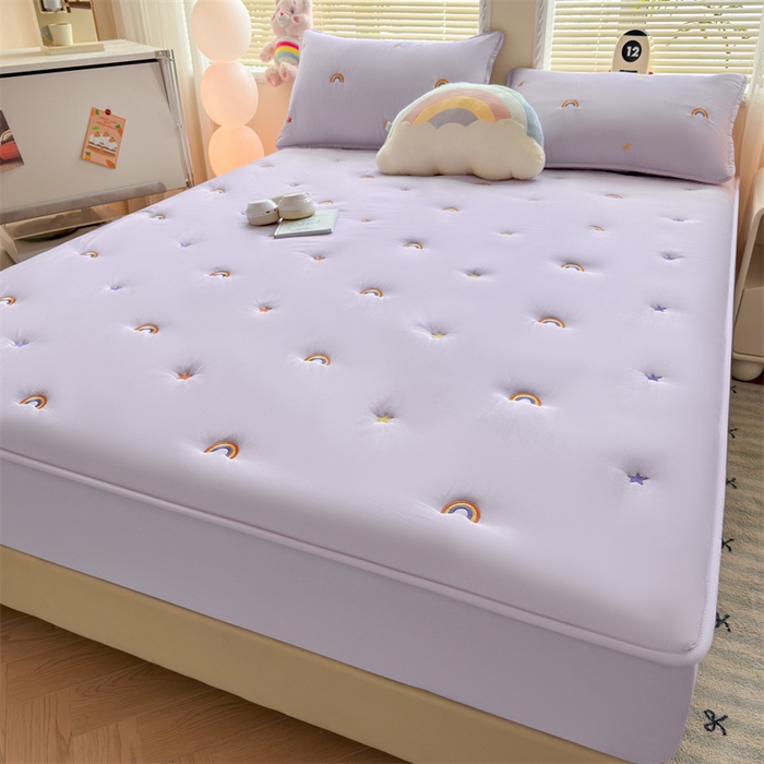 91家纺网 家纺一手货源 找家纺 糯米猪家纺 2025新款A类卡皮巴拉全棉夹棉床笠 彩虹-紫