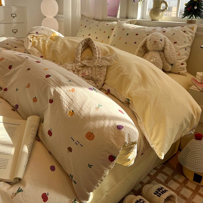 仟网汇 2025新款古法水洗仿棉云感纱四件套 南瓜果果