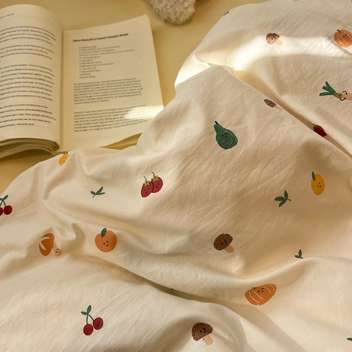 91家纺网 家纺一手货源 找家纺 仟网汇 2025新款古法水洗仿棉云感纱四件套 南瓜果果