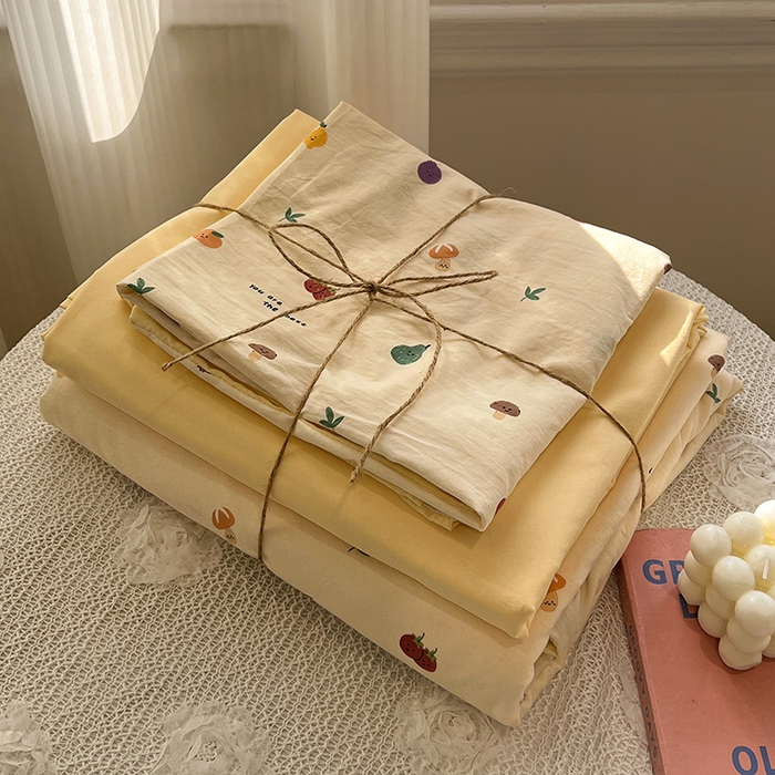 91家纺网 家纺一手货源 找家纺 仟网汇 2025新款古法水洗仿棉云感纱四件套 南瓜果果