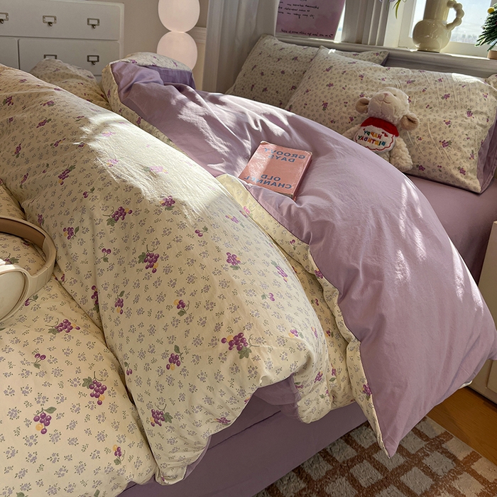 仟网汇 2025新款古法水洗仿棉云感纱四件套 葡萄