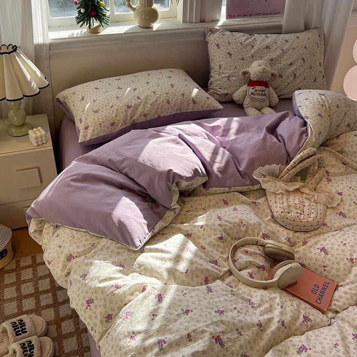 91家纺网 家纺一手货源 找家纺 仟网汇 2025新款古法水洗仿棉云感纱四件套 葡萄