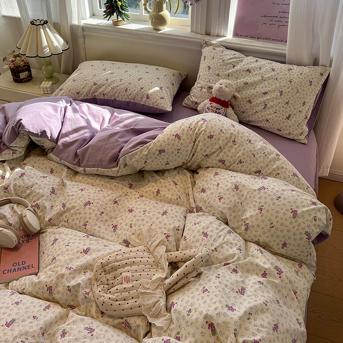 91家纺网 家纺一手货源 找家纺 仟网汇 2025新款古法水洗仿棉云感纱四件套 葡萄