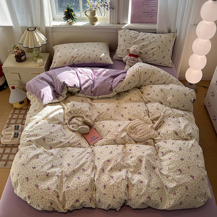 91家纺网 家纺一手货源 找家纺 仟网汇 2025新款古法水洗仿棉云感纱四件套 葡萄