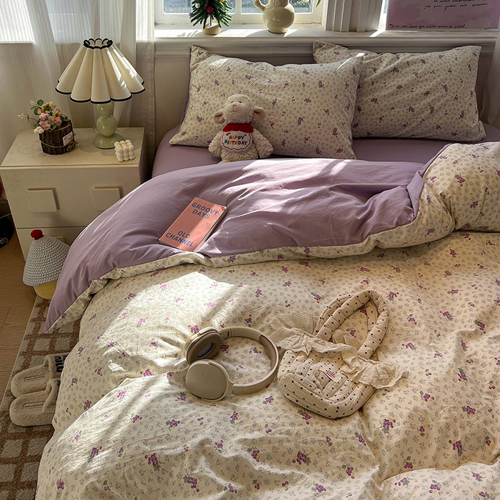 91家纺网 家纺一手货源 找家纺 仟网汇 2025新款古法水洗仿棉云感纱四件套 葡萄