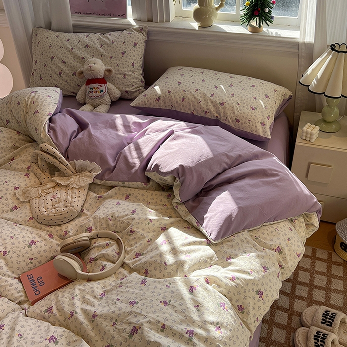 91家纺网 家纺一手货源 找家纺 仟网汇 2025新款古法水洗仿棉云感纱四件套 葡萄