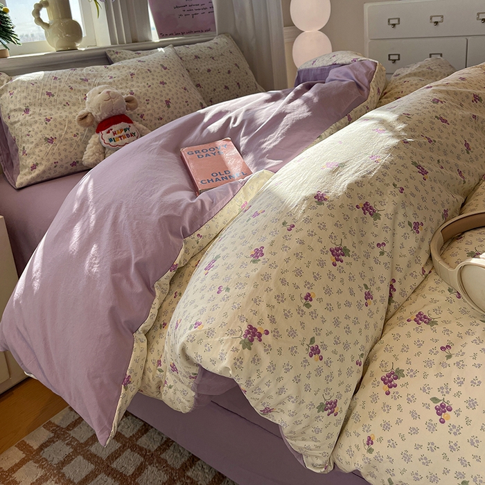 91家纺网 家纺一手货源 找家纺 仟网汇 2025新款古法水洗仿棉云感纱四件套 葡萄