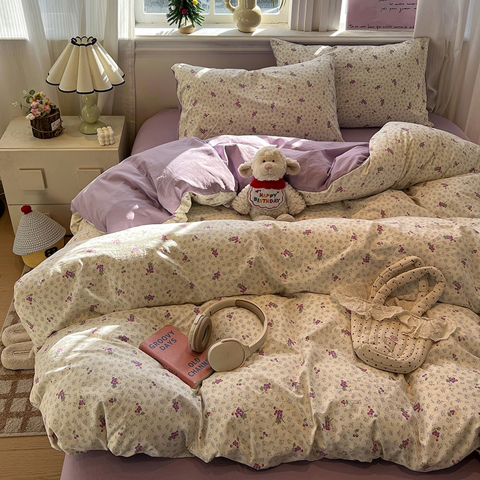 91家纺网 家纺一手货源 找家纺 仟网汇 2025新款古法水洗仿棉云感纱四件套 葡萄