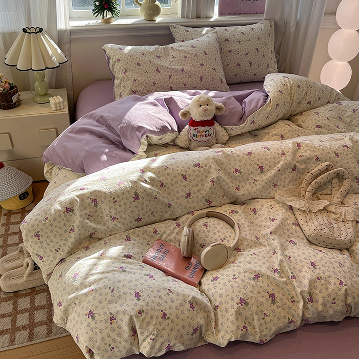 91家纺网 家纺一手货源 找家纺 仟网汇 2025新款古法水洗仿棉云感纱四件套 葡萄