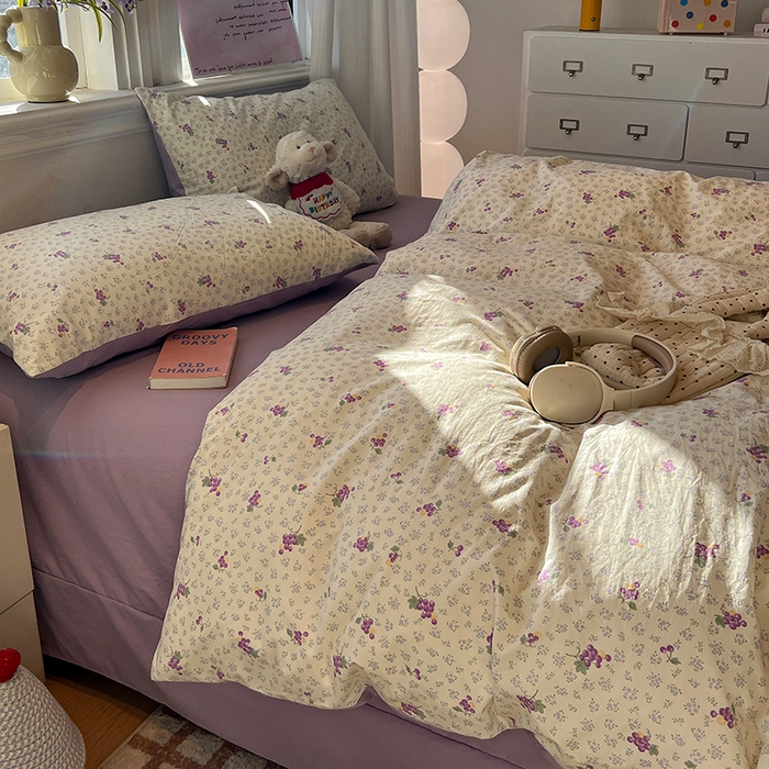 91家纺网 家纺一手货源 找家纺 仟网汇 2025新款古法水洗仿棉云感纱四件套 葡萄