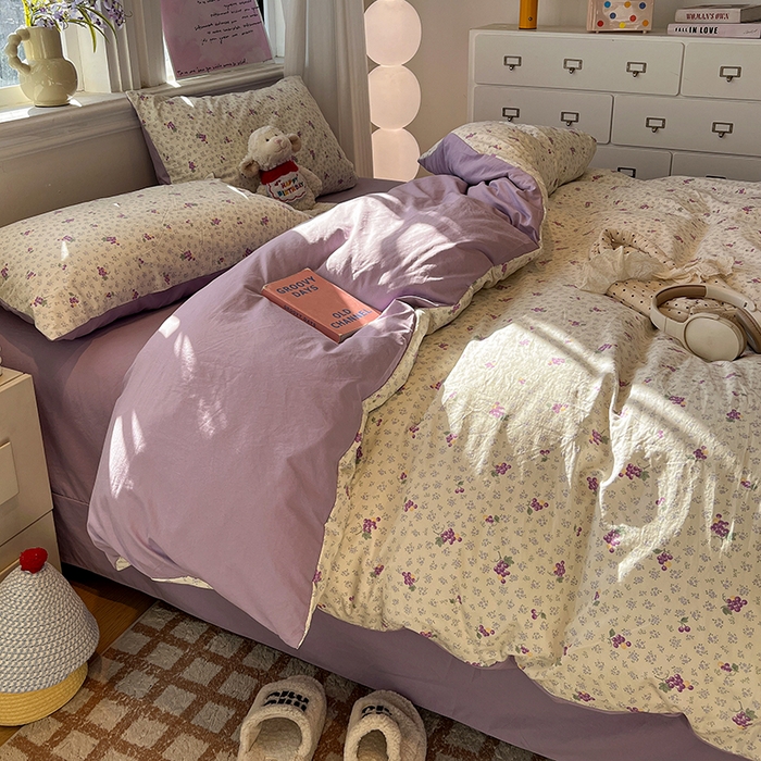 91家纺网 家纺一手货源 找家纺 仟网汇 2025新款古法水洗仿棉云感纱四件套 葡萄