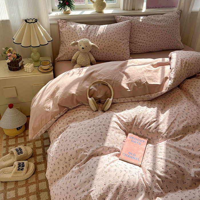 91家纺网 家纺一手货源 找家纺 仟网汇 2025新款古法水洗仿棉云感纱四件套 浅梦