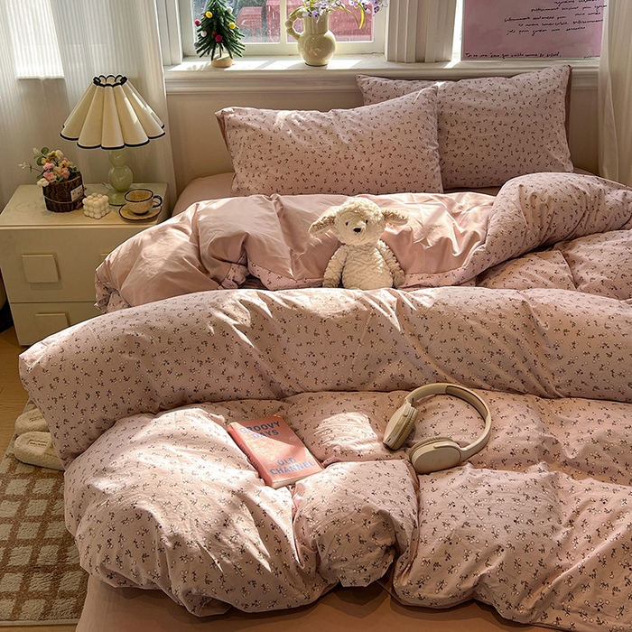 91家纺网 家纺一手货源 找家纺 仟网汇 2025新款古法水洗仿棉云感纱四件套 浅梦