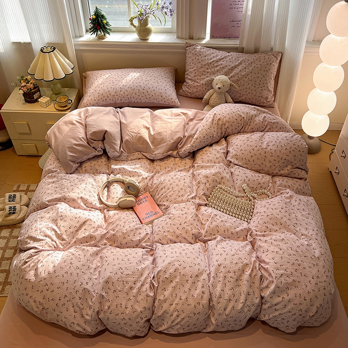 91家纺网 家纺一手货源 找家纺 仟网汇 2025新款古法水洗仿棉云感纱四件套 浅梦