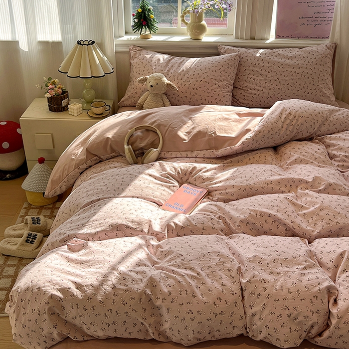 91家纺网 家纺一手货源 找家纺 仟网汇 2025新款古法水洗仿棉云感纱四件套 浅梦