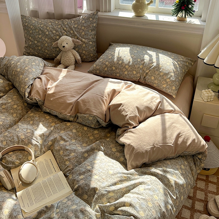 91家纺网 家纺一手货源 找家纺 仟网汇 2025新款古法水洗仿棉云感纱四件套 森屿