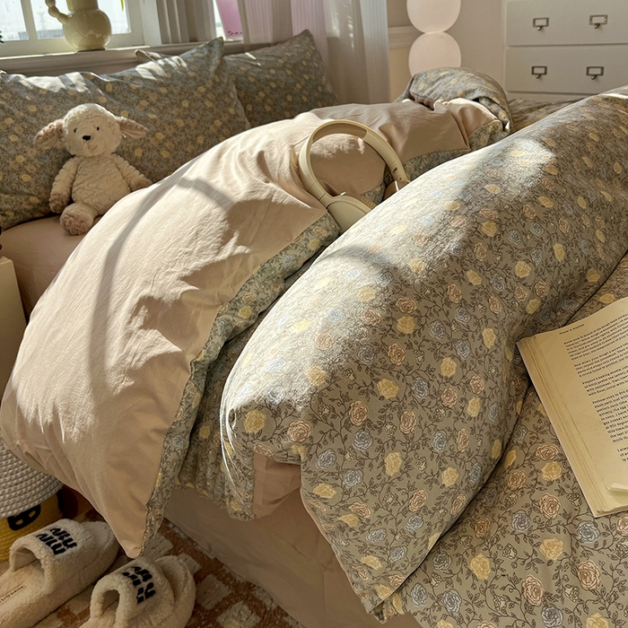 91家纺网 家纺一手货源 找家纺 仟网汇 2025新款古法水洗仿棉云感纱四件套 森屿